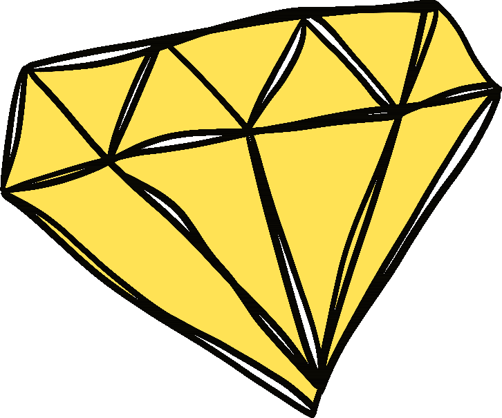 facetsn animated hand-drawn yellow diamond icon with black outline on transparent background