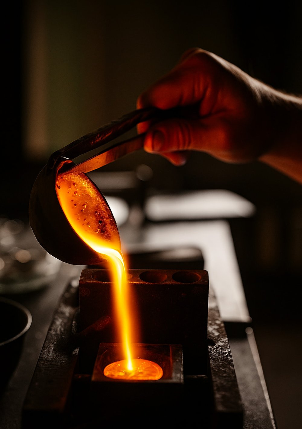 Artisan process of gold melting and casting for fine jewelry
