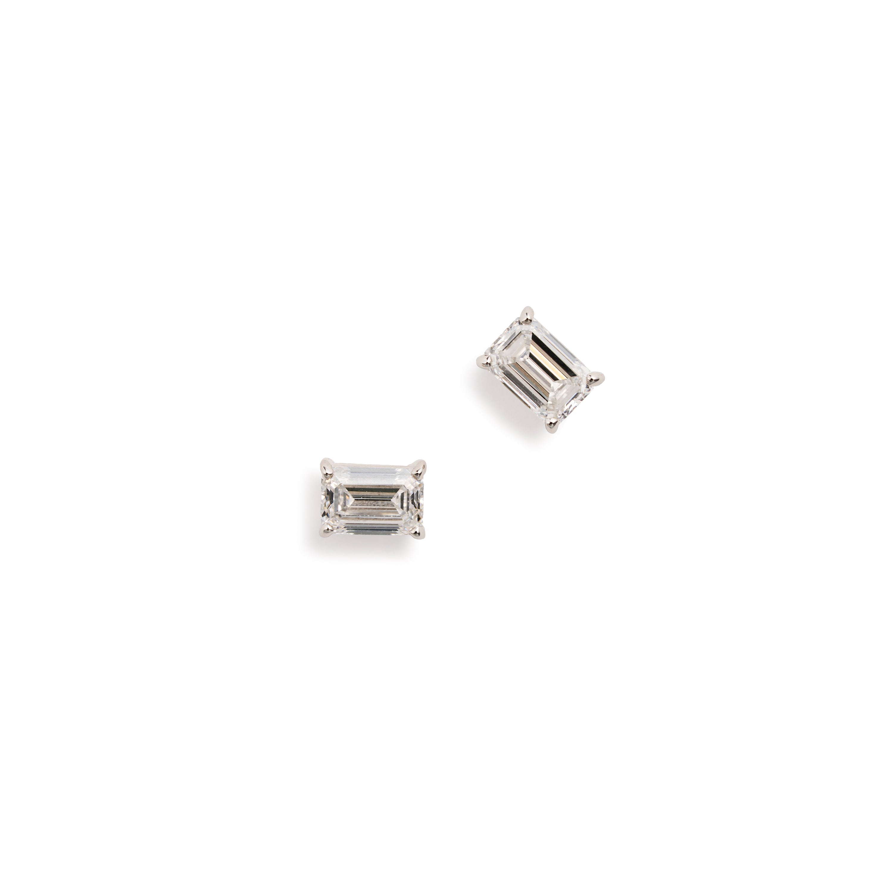 Front view: Emerald cut lab diamond stud earrings in platinum, 1.0 carat total weight, front view