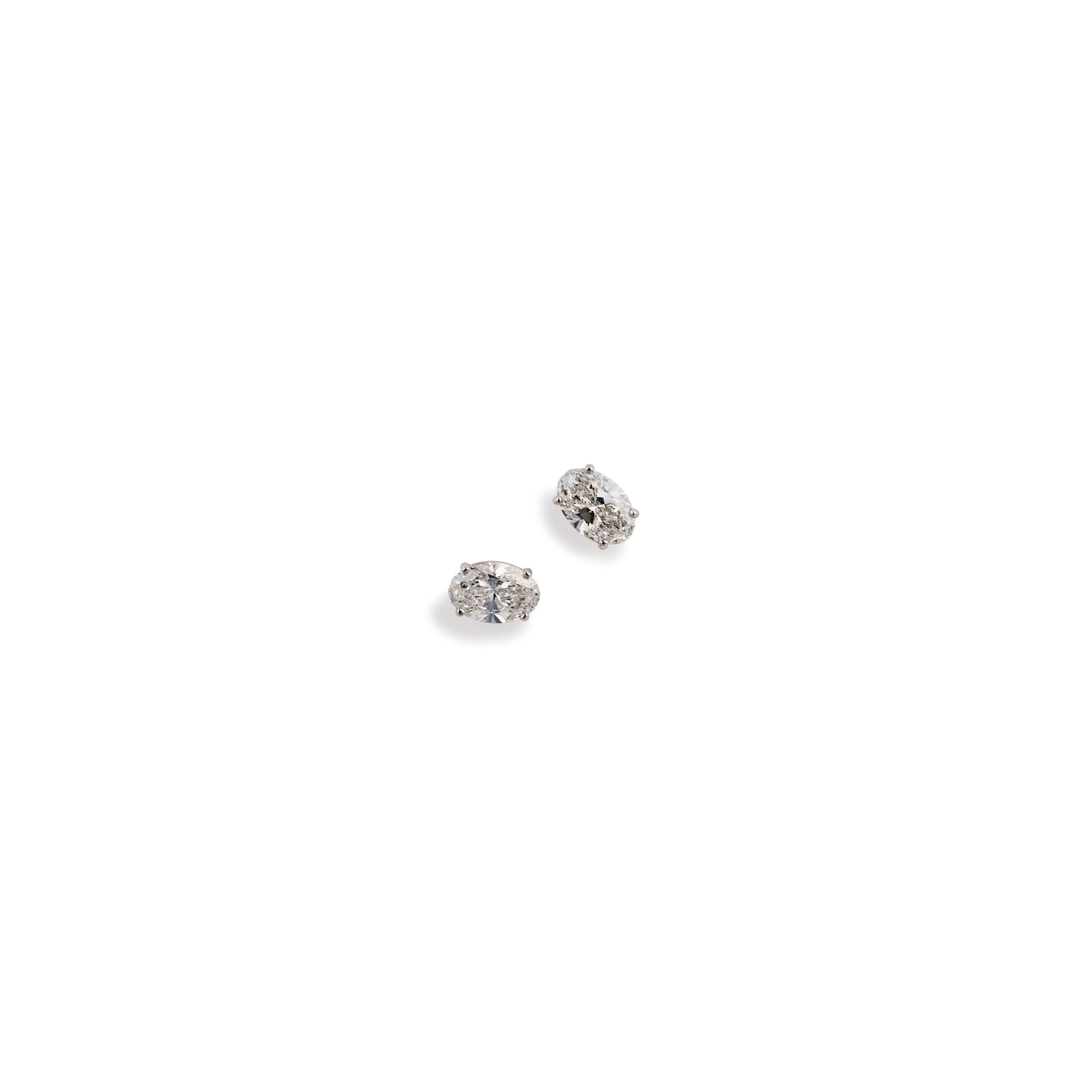 Front view: Oval lab diamond stud earrings in platinum, 3.0 carat total weight, front view