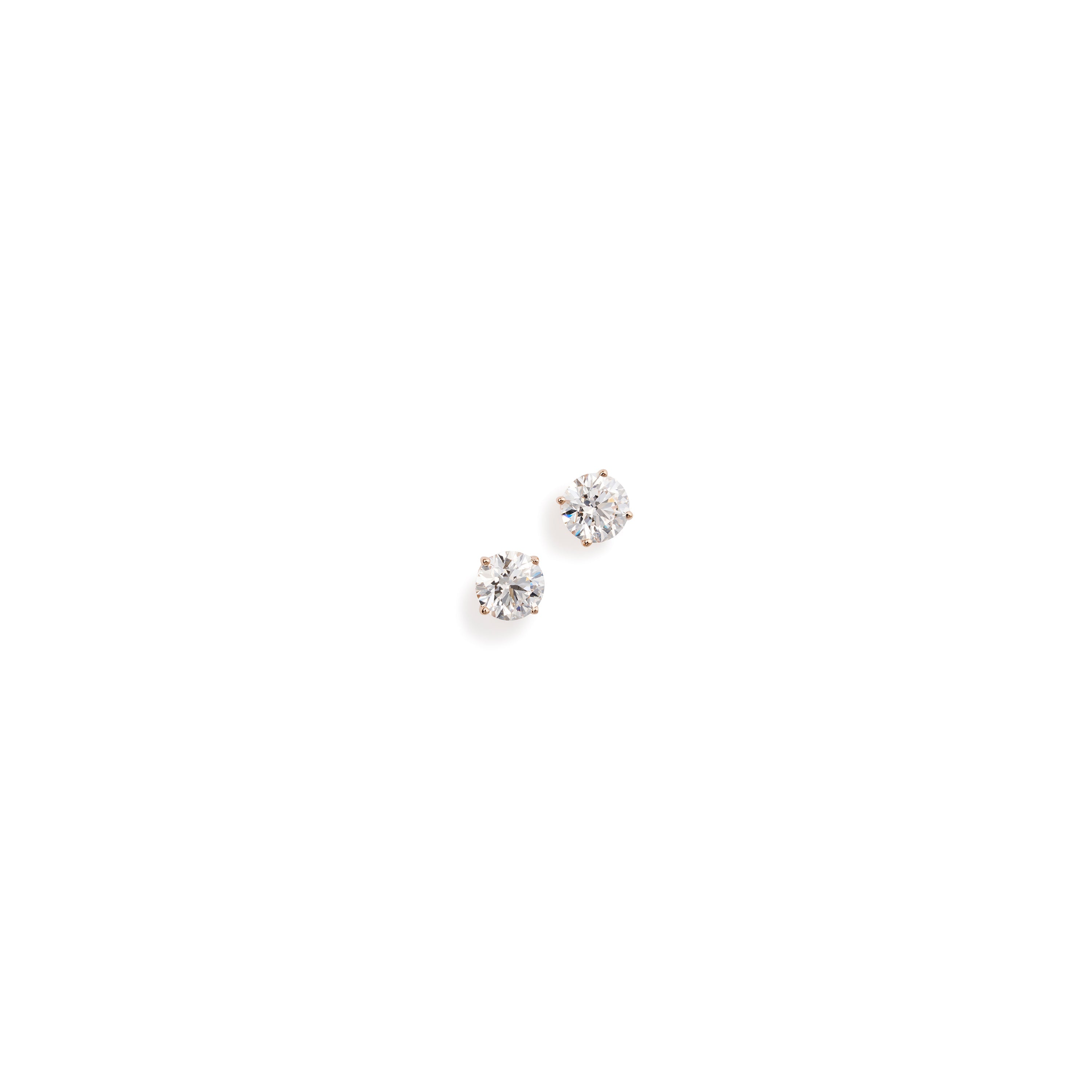 Front view: Round brilliant lab diamond stud earrings in 18k pink gold, 1.0 carat total weight, front view