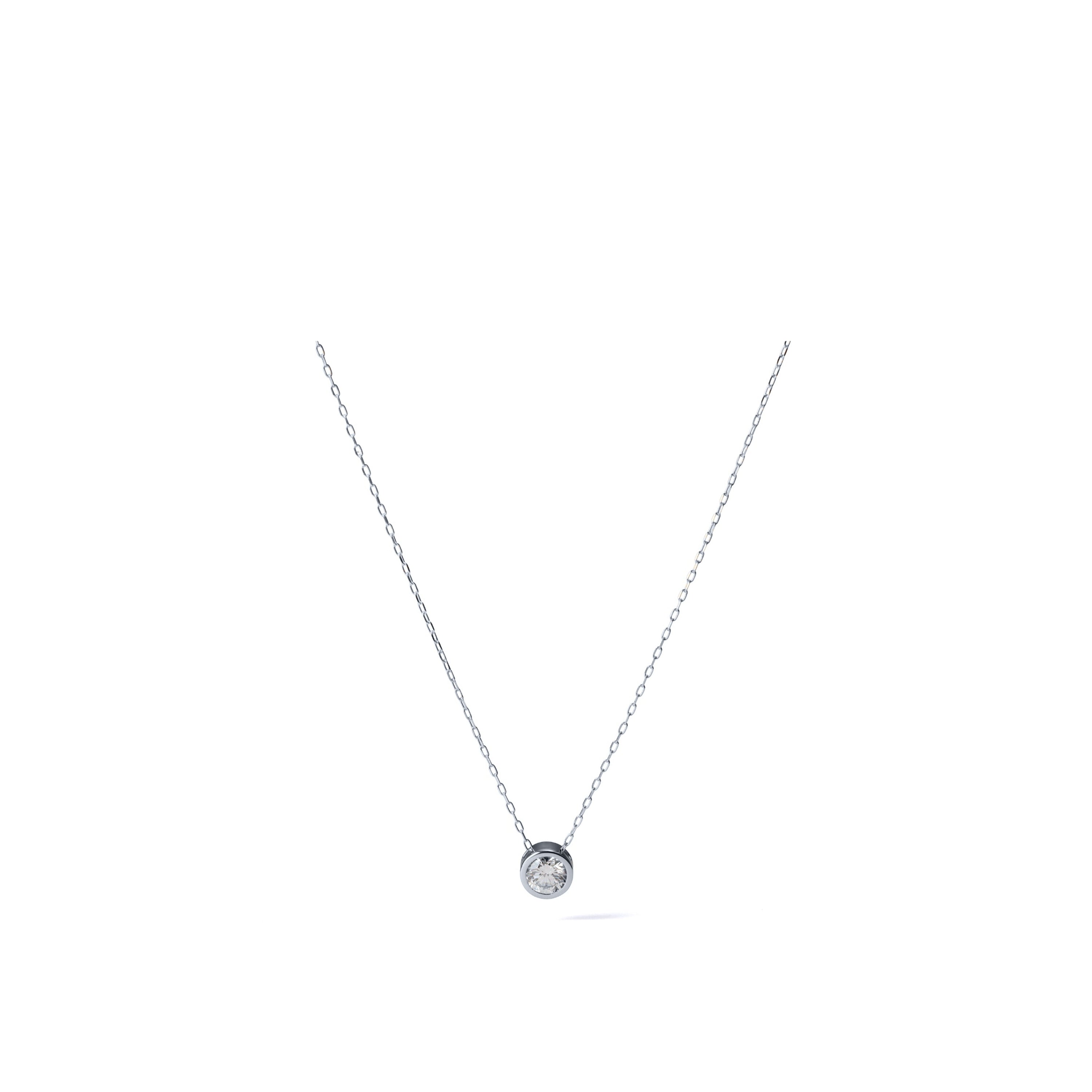 0.50 ct round brilliant lab-grown diamond necklace in platinum bezel on a platinum azuki chain, full necklace view