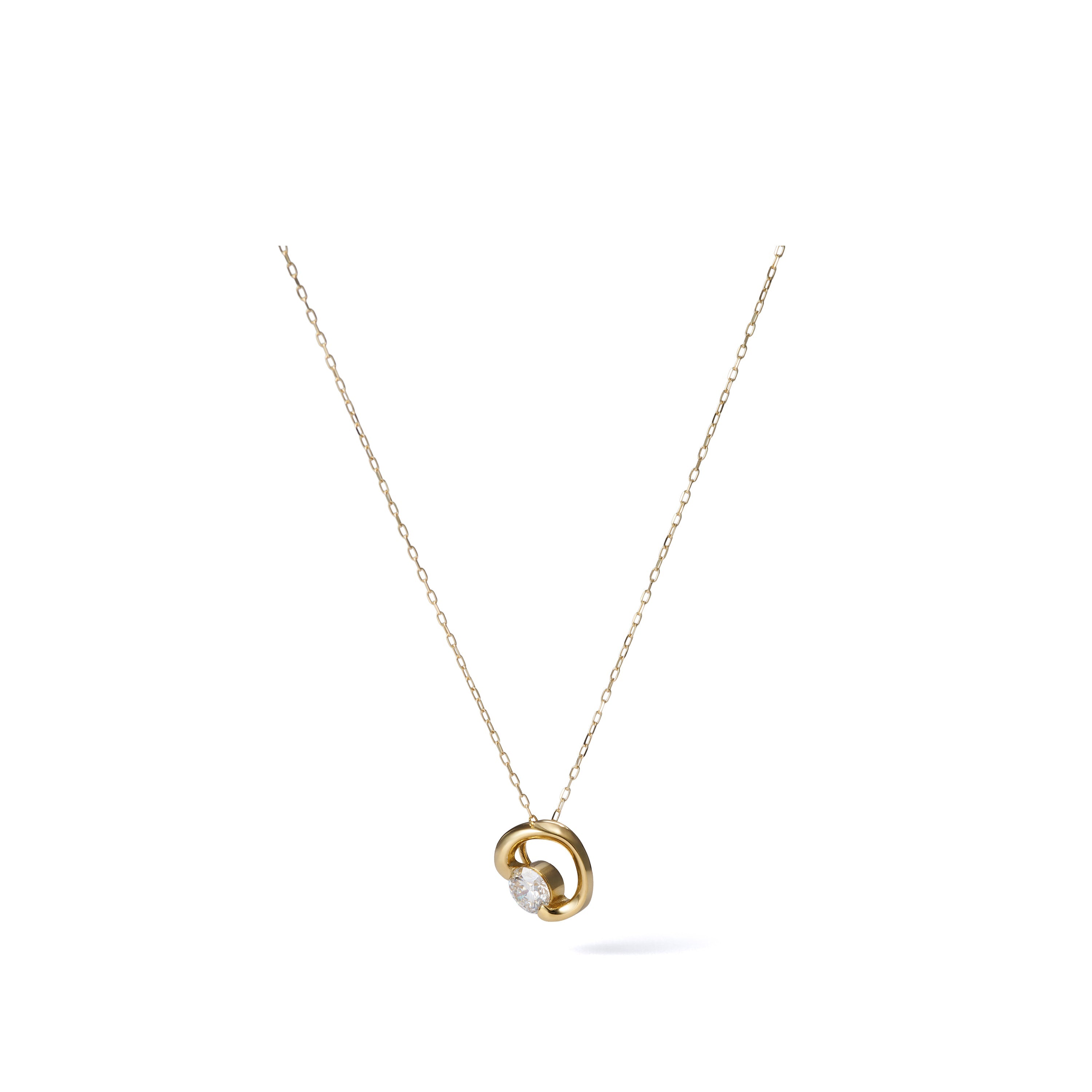 0.51 ct round brilliant lab-grown diamond necklace in 18K Yellow Gold with solitaire on an azuki chain full necklace view
