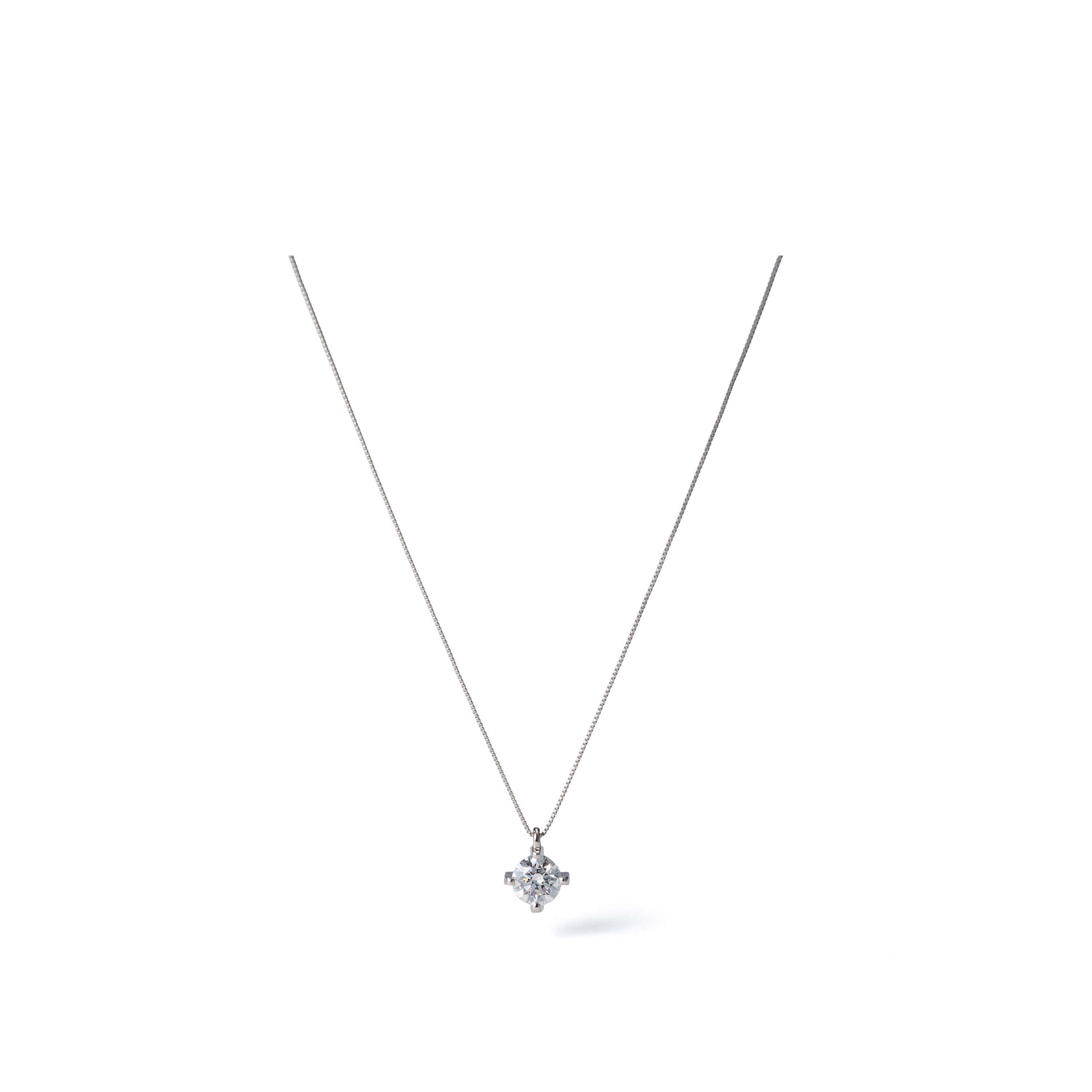 0.53 ct round brilliant lab-grown diamond necklace on a platinum venetian (box) chain, full necklace view