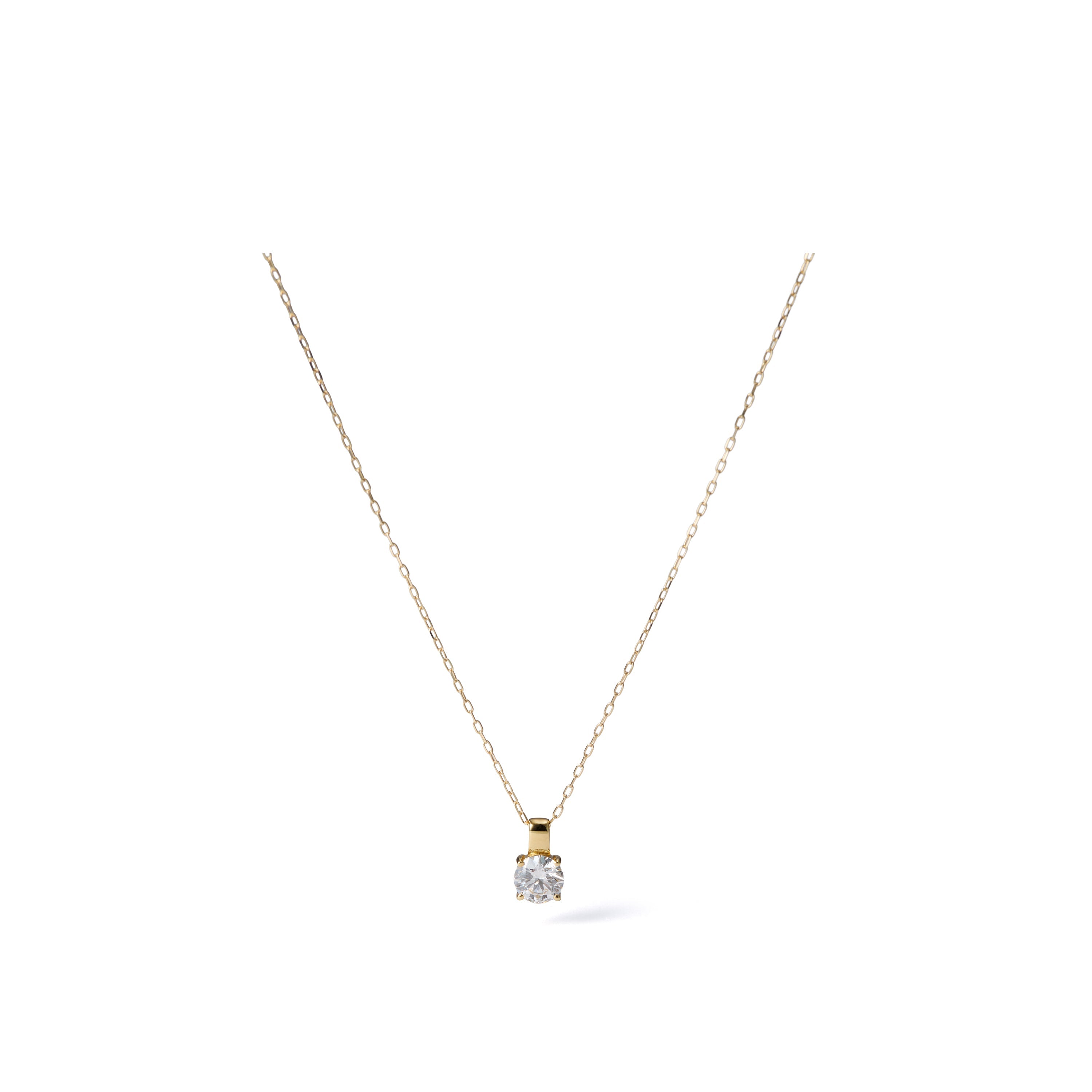 0.51 ct round brilliant lab-grown diamond necklace in 18K Yellow Gold on an azuki chain, full necklace view on a white background
