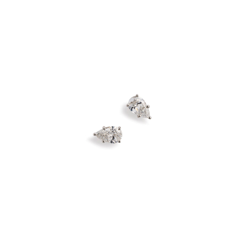 1.5 ct tw pear lab-grown diamond stud earrings in platinum by FacetsN – front view