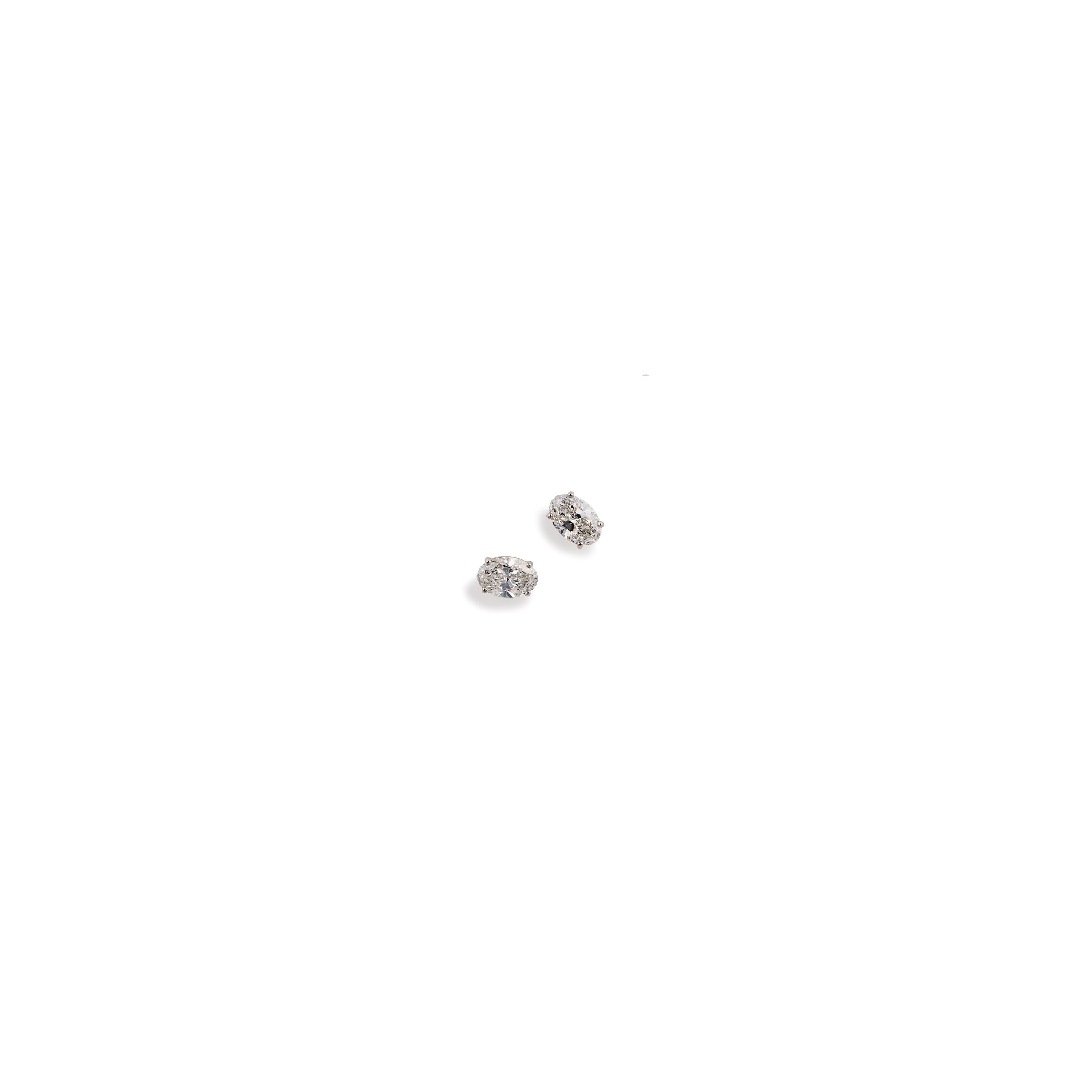 Front view: Oval lab diamond stud earrings in platinum, 1.0 carat total weight, front view
