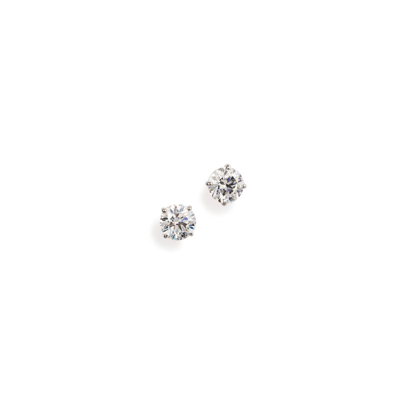 3 ct tw round brilliant lab-grown diamond stud earrings in platinum by FacetsN – front view