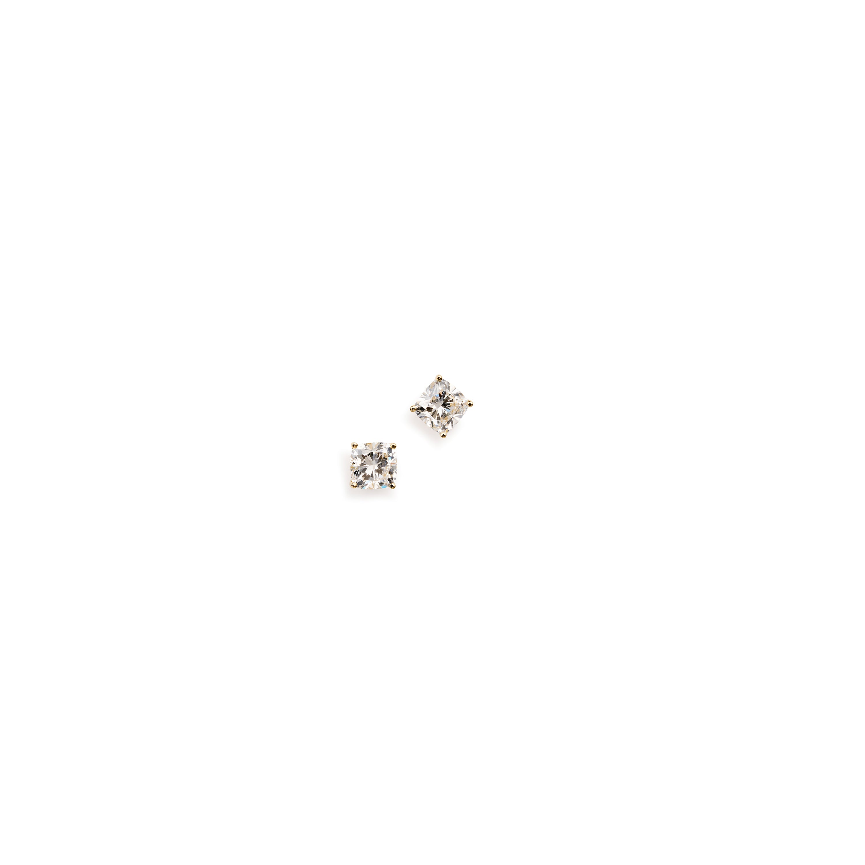 Front view: Cushion cut lab diamond stud earrings in 18k yellow gold, 1.0 carat total weight, front view