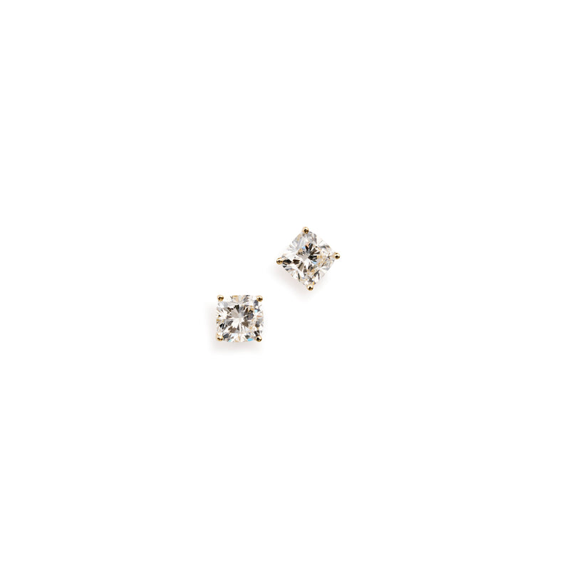 2 ct tw cushion lab-grown diamond stud earrings in platinum by FacetsN – front view