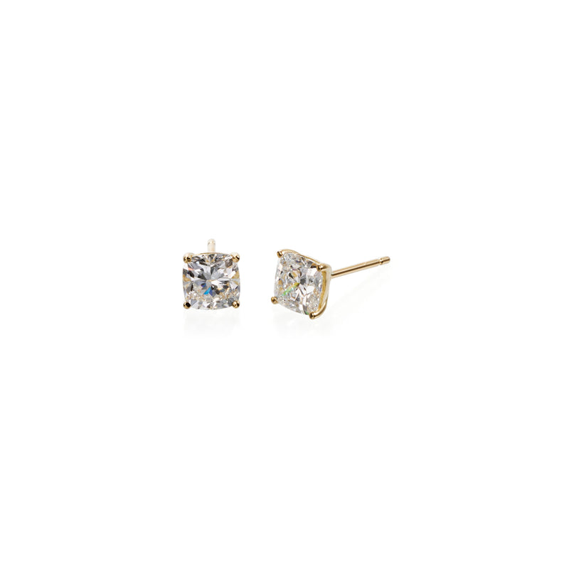 2 ct tw cushion lab-grown diamond stud earrings in platinum by FacetsN - side view