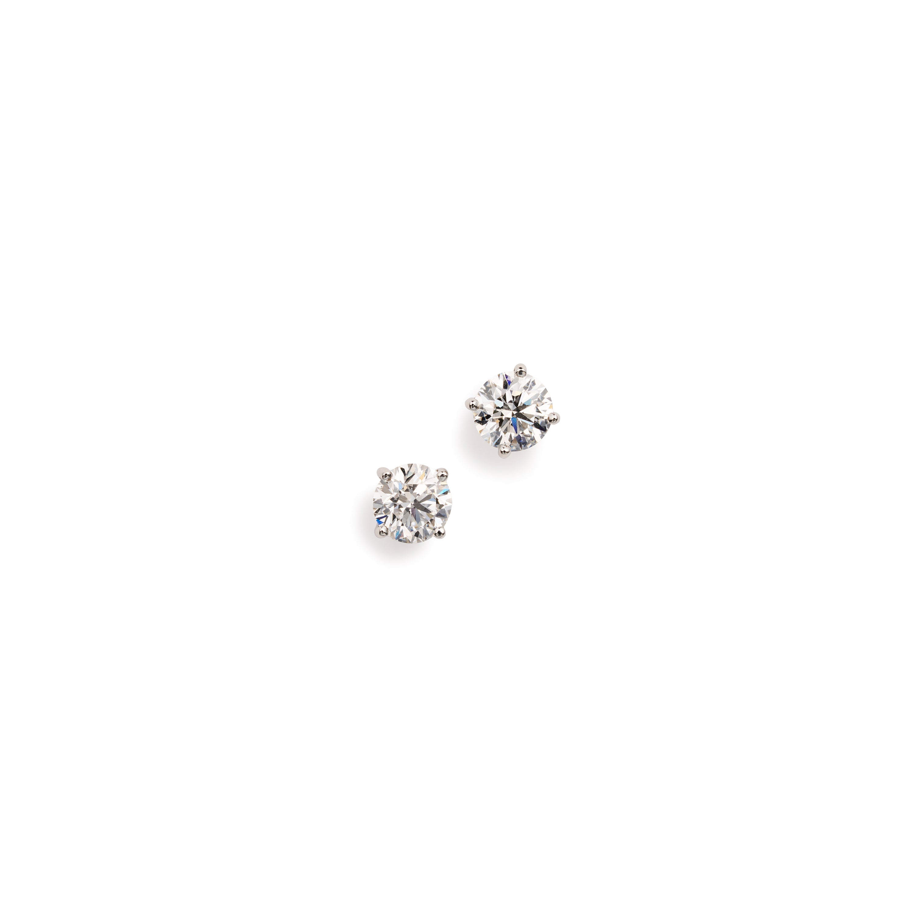 2 ct tw round brilliant lab-grown diamond stud earrings in platinum by FacetsN – front view
