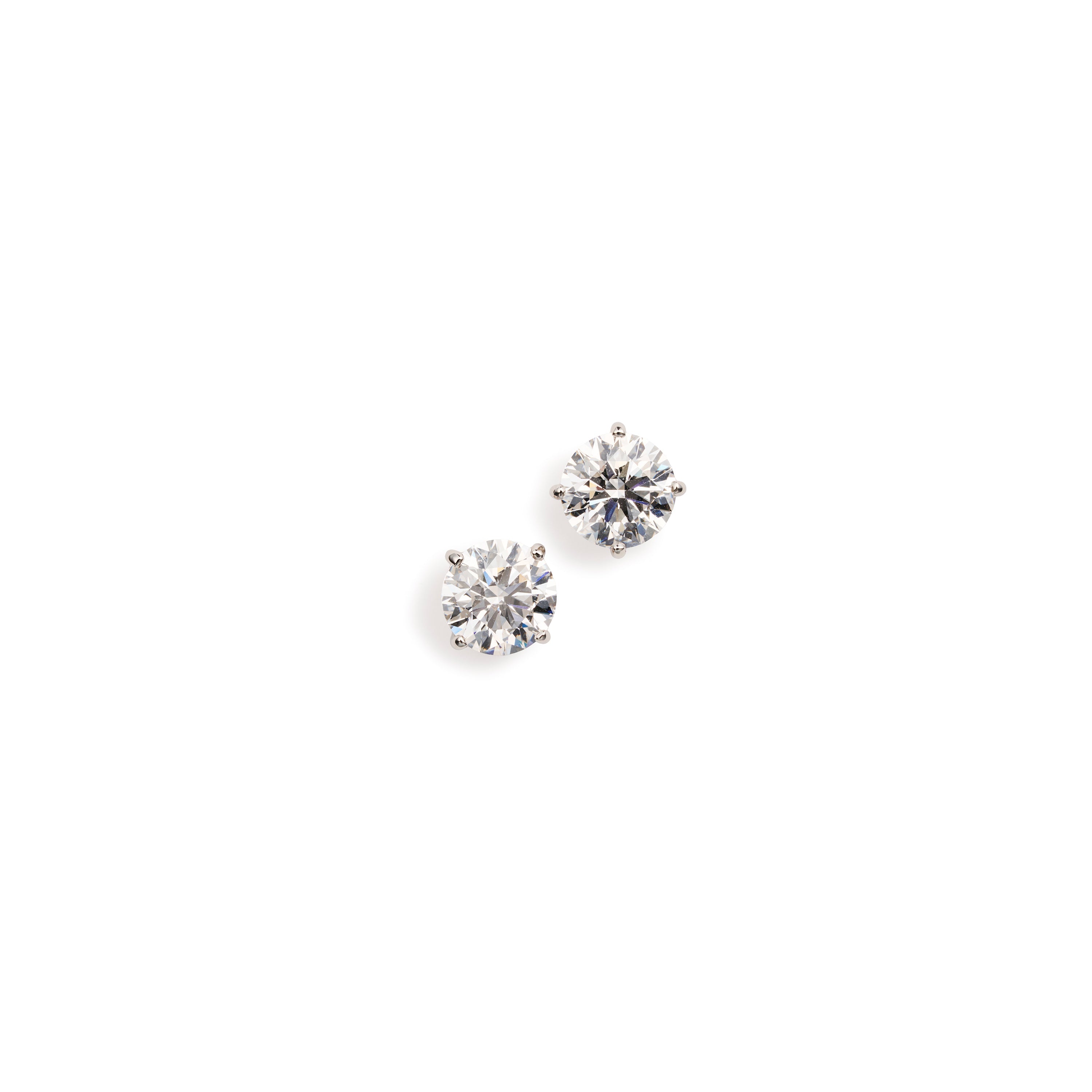 4 ct tw round brilliant lab-grown diamond stud earrings in platinum by FacetsN – front view