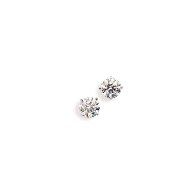4 ct tw round brilliant lab-grown diamond stud earrings in platinum by FacetsN – front view