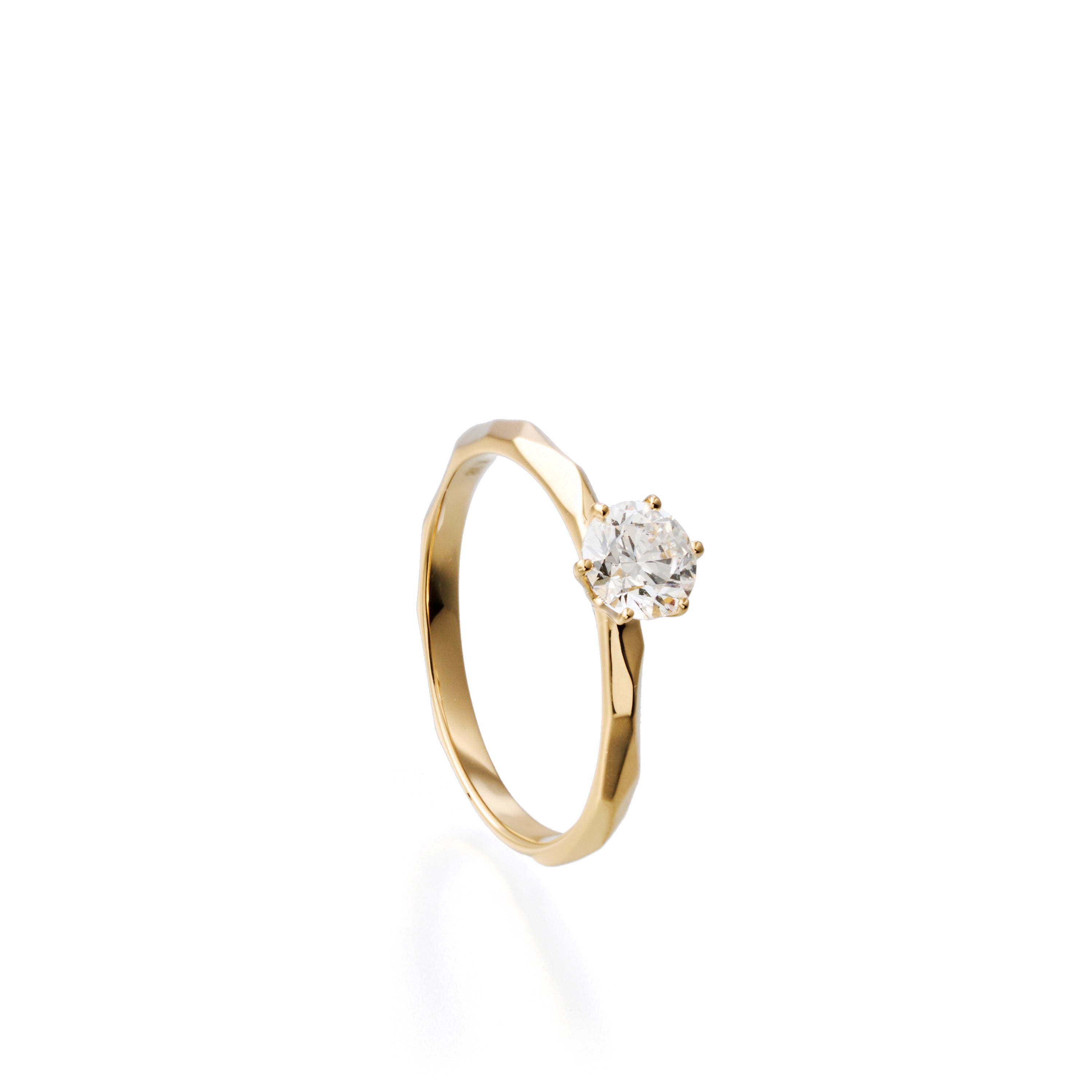 0.54 ct round brilliant lab-grown diamond ring in 18K yellow gold by FacetsN – 45 degree view