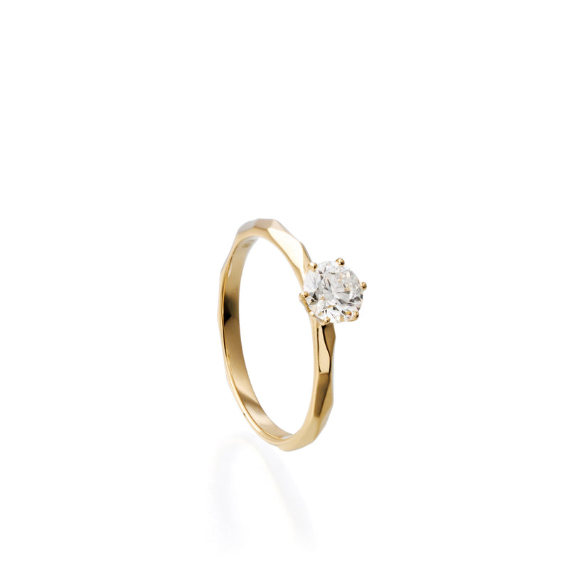 0.54 ct round brilliant lab-grown diamond ring in 18K yellow gold by FacetsN – 45 degree view