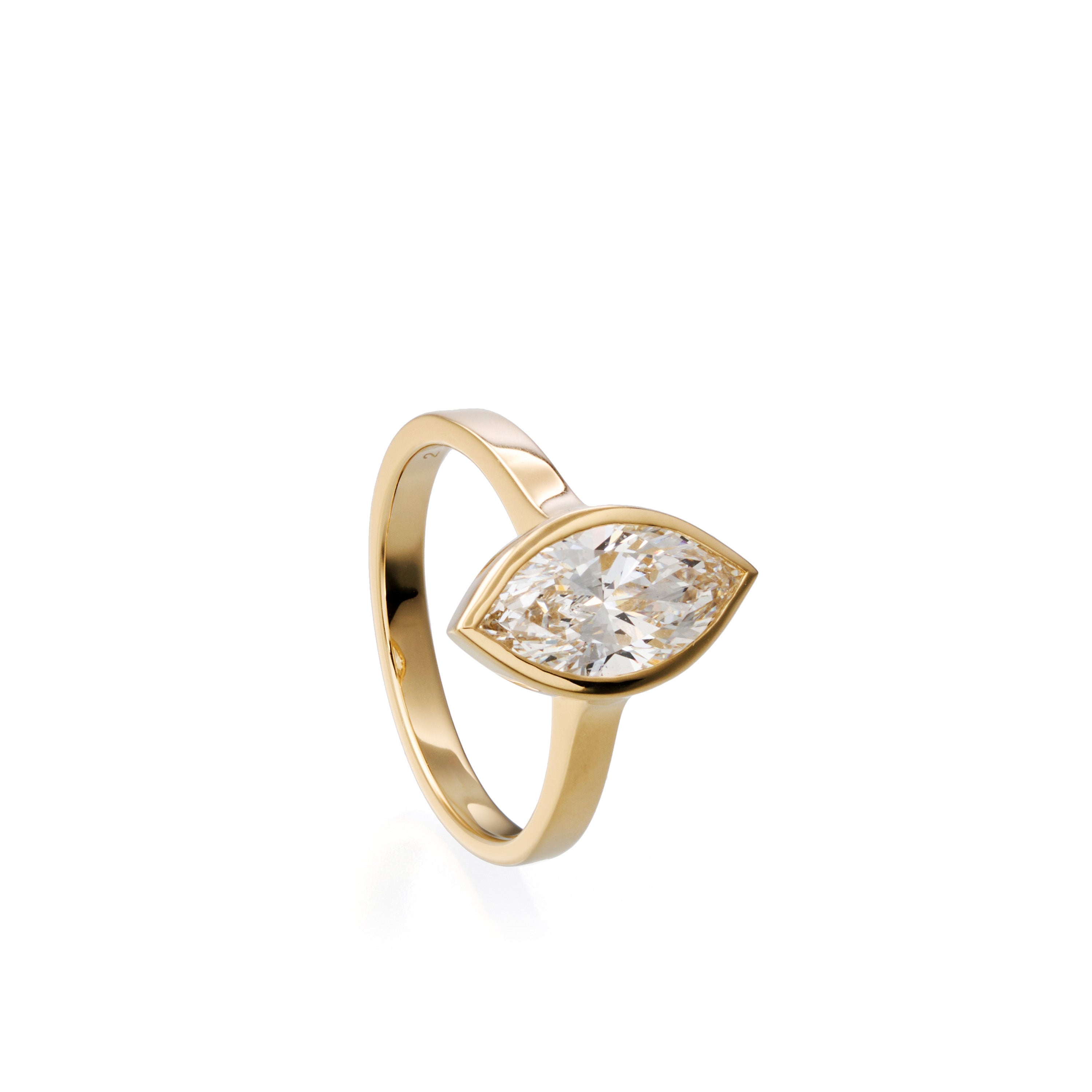 2.05 ct marquise lab-grown diamond ring in 18K yellow gold by FacetsN – 45 degree view