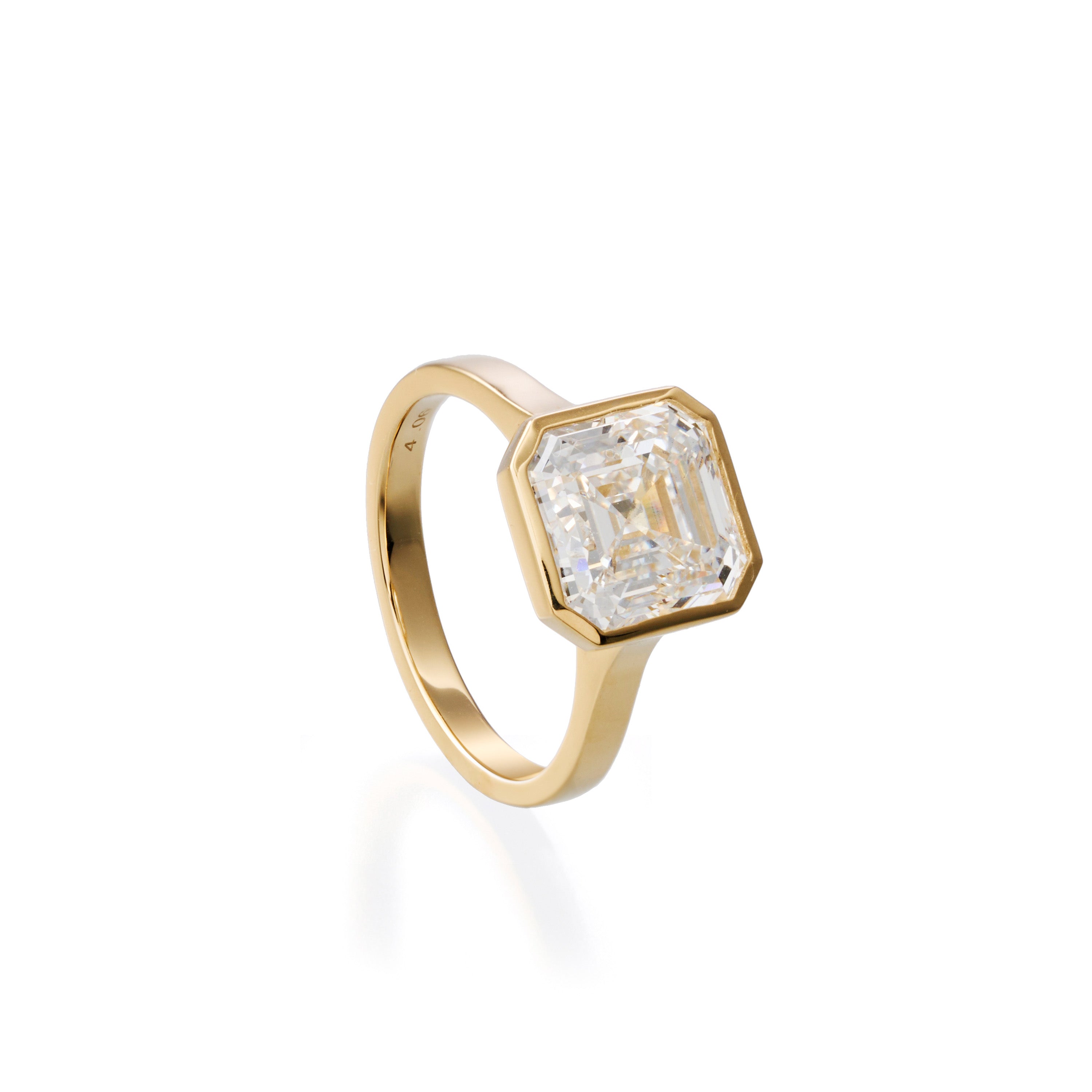 4 ct asscher lab-grown diamond ring in 18K yellow gold by FacetsN – 45 degree view