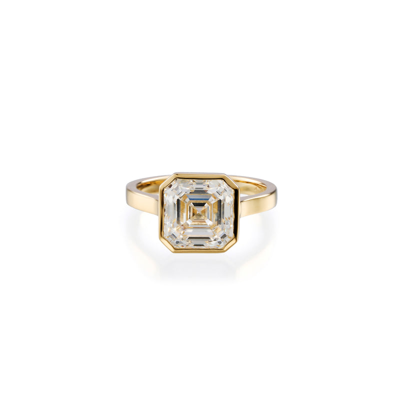 4 ct asscher lab diamond ring in 18k yellow gold