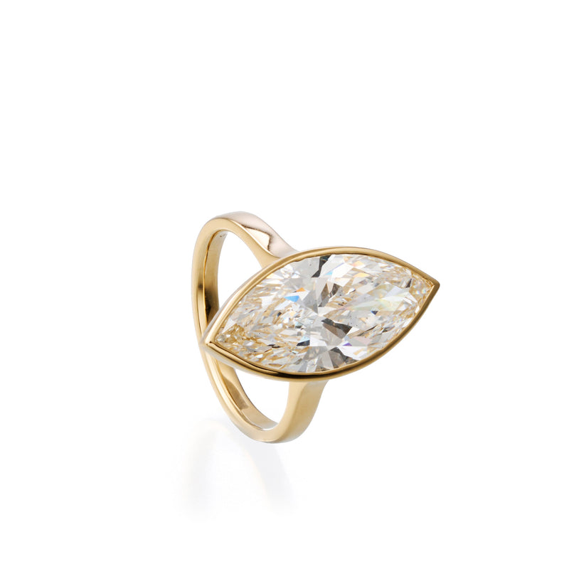 6.12 ct marquise lab-grown diamond ring in 18K yellow gold by FacetsN – 45 degree view
