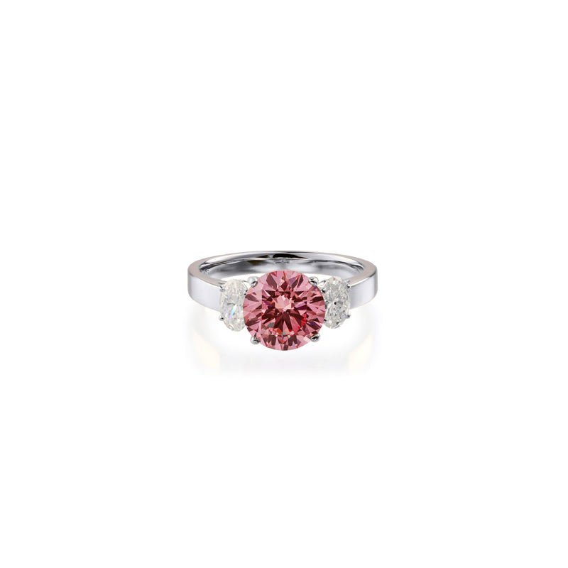 2 ct fancy vivid pink round brilliant lab-grown diamond ring in platinum by FacetsN – front view