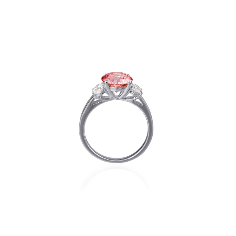 2 ct fancy vivid pink round brilliant lab-grown diamond ring in platinum by FacetsN – upright view