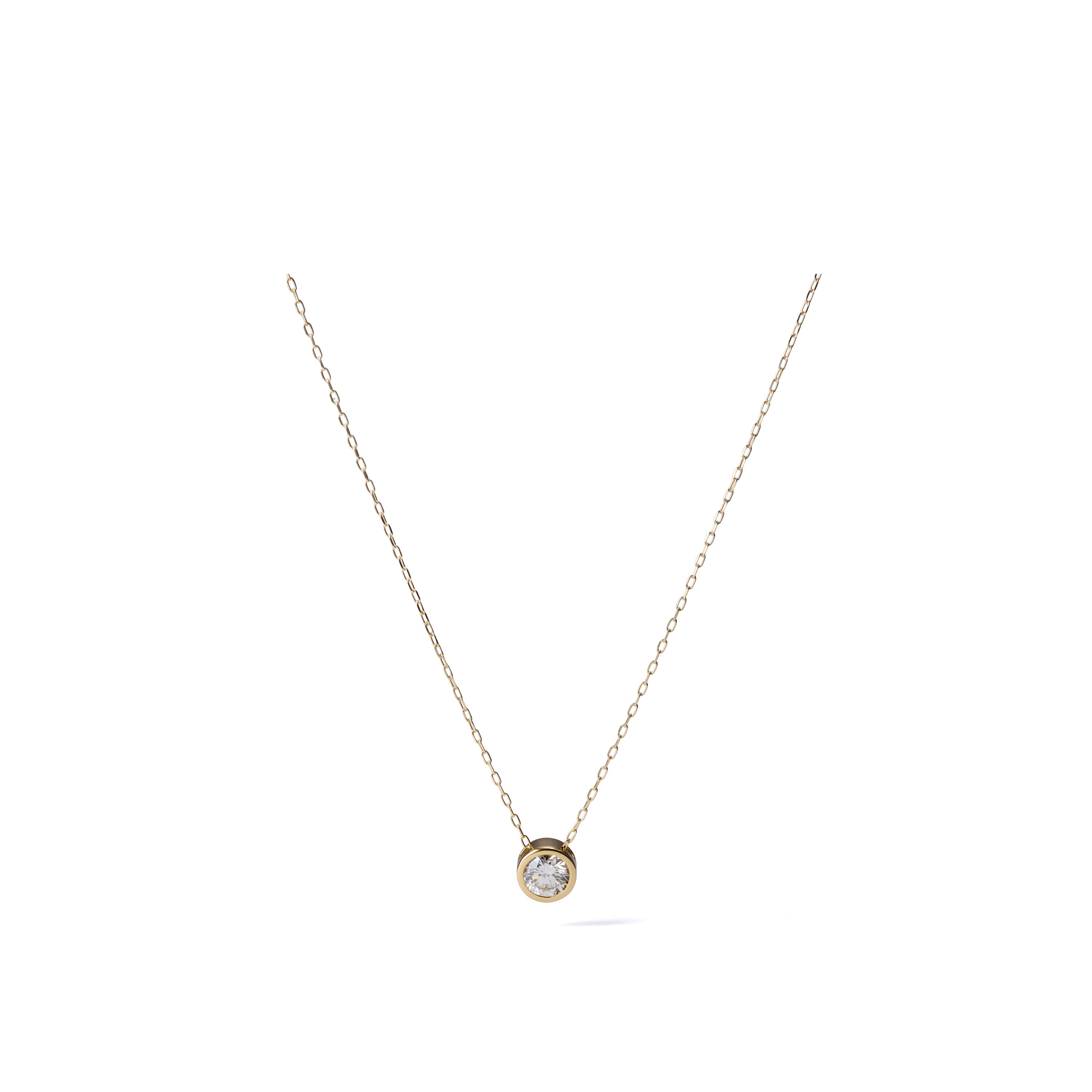 0.51 ct round brilliant lab-grown diamond necklace in 18K Yellow Gold with bezel, low-profile on an azuki chain full necklace view 