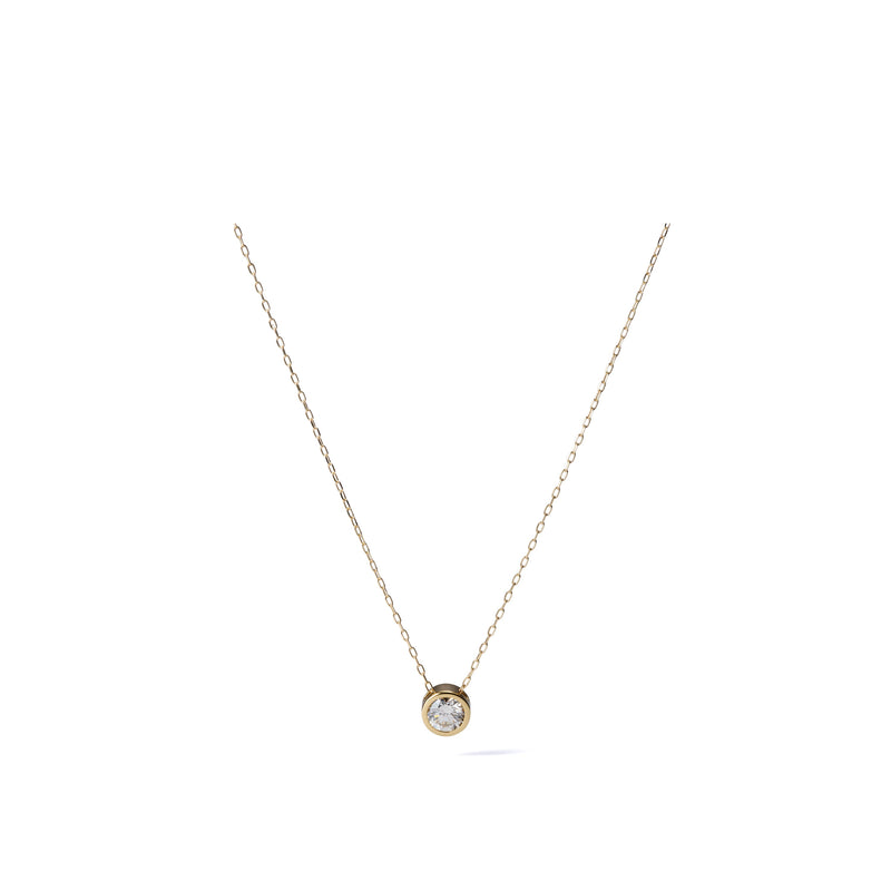 0.51 ct round brilliant lab-grown diamond necklace in 18K Yellow Gold with bezel, low-profile on an azuki chain full necklace view 