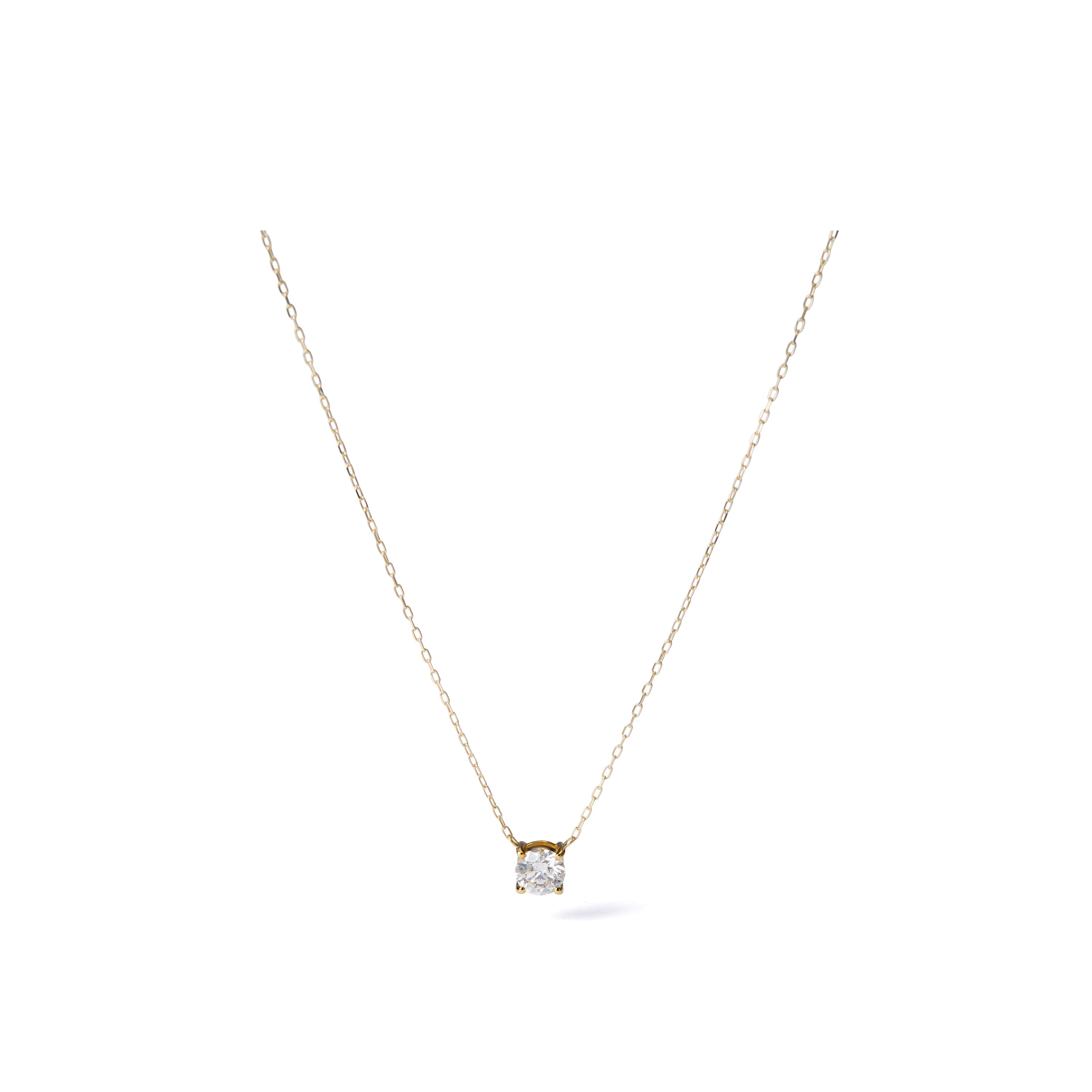 0.51 ct round brilliant lab-grown diamond necklace in 18K Yellow Gold with 4-prong basket on an azuki chain full necklace view