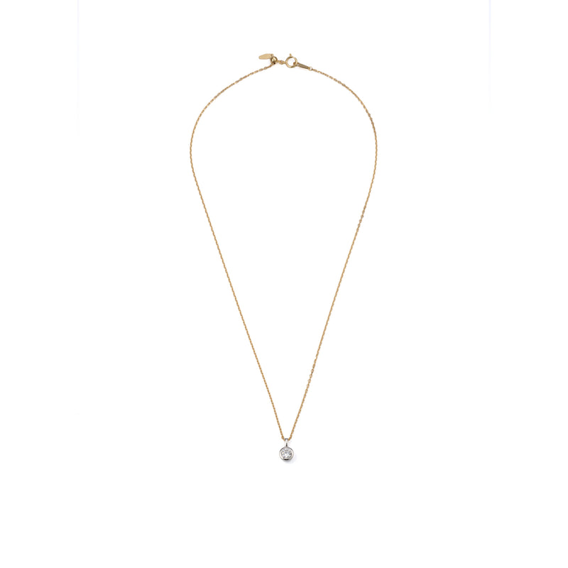 0.53 ct round brilliant lab-grown diamond necklace in platinum pendant with 18K yellow gold chain with bezel set on an azuki chain close-up of the pendant detail