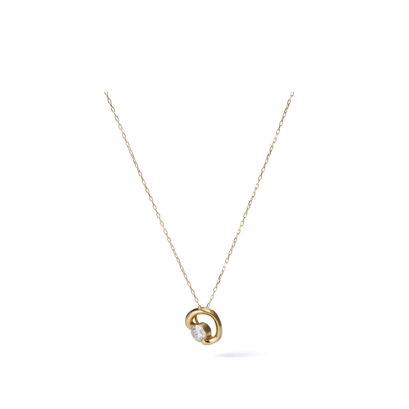 0.51 ct round brilliant lab-grown diamond necklace in 18K Yellow Gold with solitaire on an azuki chain full necklace view