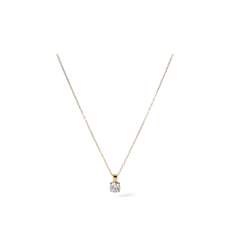 0.51 ct round brilliant lab-grown diamond necklace in 18K Yellow Gold on an azuki chain, full necklace view on a white background