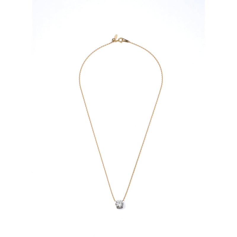 2.0 ct round lab-grown diamond necklace in platinum basket on an 18K yellow gold azuki chain, closeup of the pendant detail