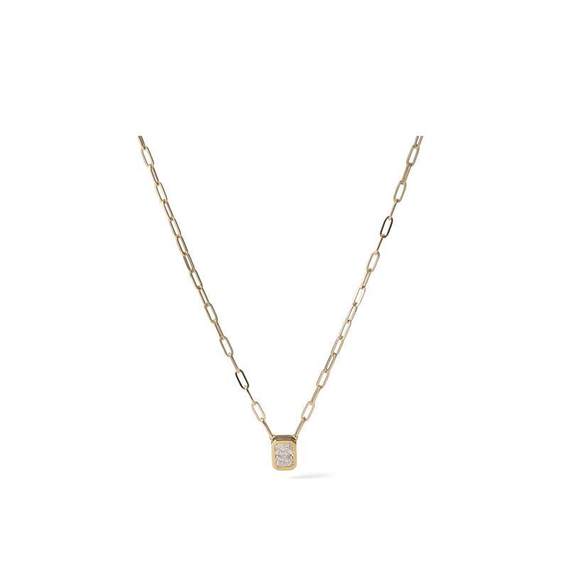 0.52 ct long radiant-cut lab-grown diamond necklace in 18K yellow gold Japanese azuki chain full necklace view on a white background.