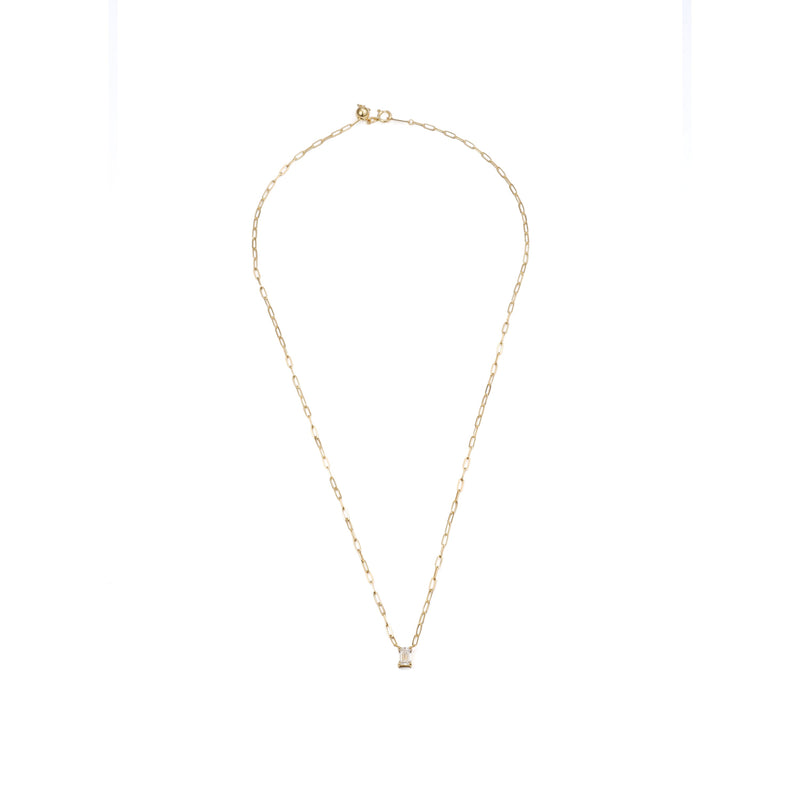 0.51 ct emerald-cut lab-grown diamond necklace in 18K yellow gold azuki chain, close-up of the pendant detail on a white background.