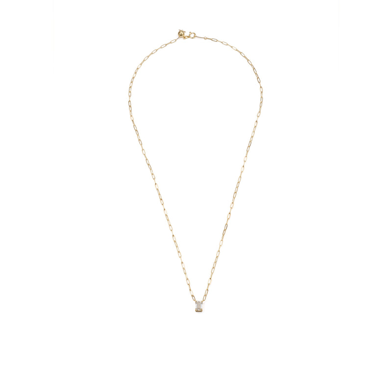 0.74 ct emerald-cut lab-grown diamond necklace in 18K yellow gold azuki chain, close-up of the pendant detail on a white background.