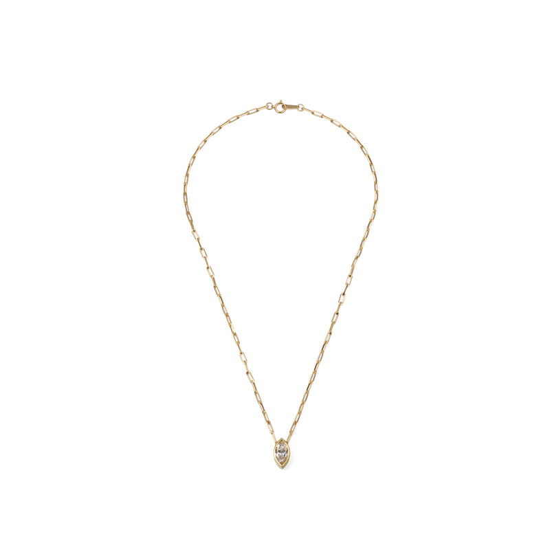 1.54 ct marquise-cut lab-grown diamond necklace in 18K yellow gold azuki chain, close-up of the pendant detail on a white background.