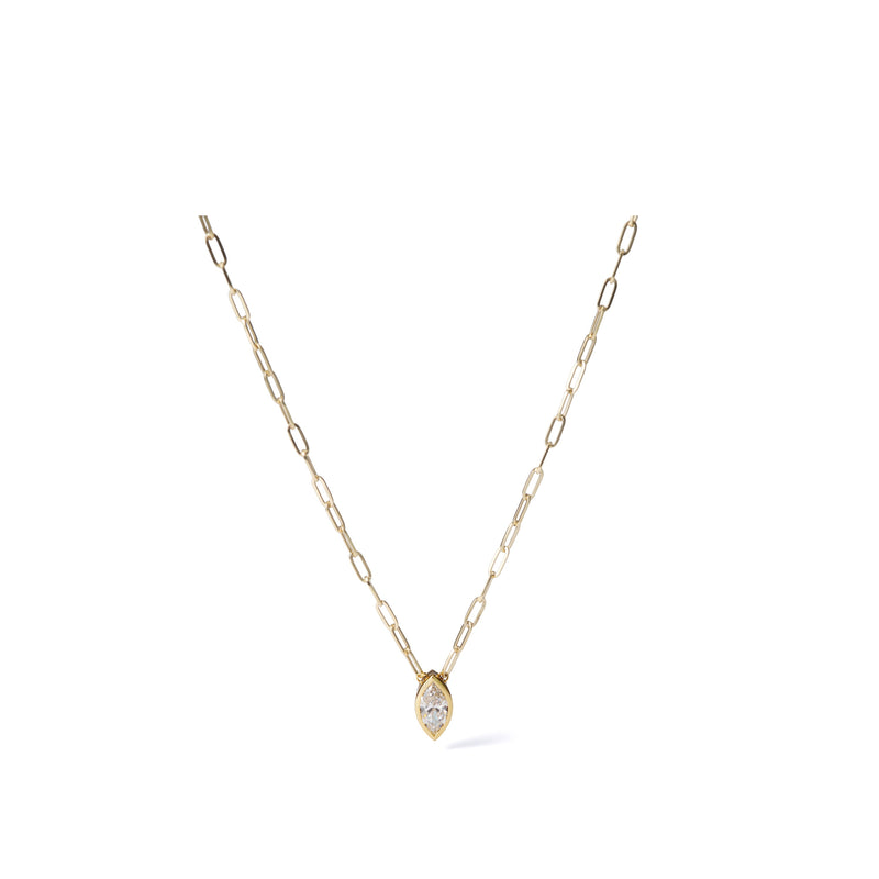 0.53 ct marquise-cut lab-grown diamond necklace in 18K yellow gold azuki chain, full necklace view on a white background.