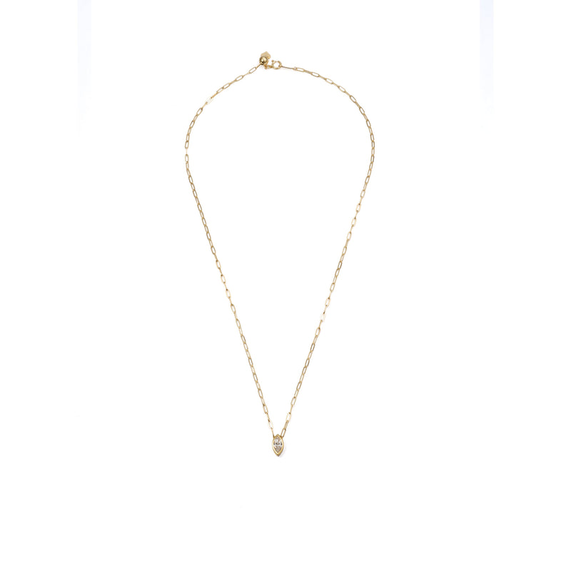 0.53 ct marquise-cut lab-grown diamond necklace in 18K yellow gold azuki chain, close-up of the pendant detail on a white background.