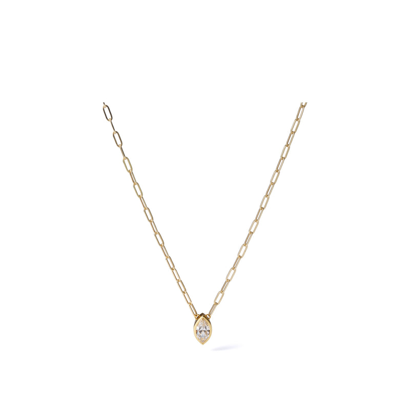 0.55 ct marquise-cut lab-grown diamond necklace in 18K yellow gold azuki chain, full necklace view on a white background.