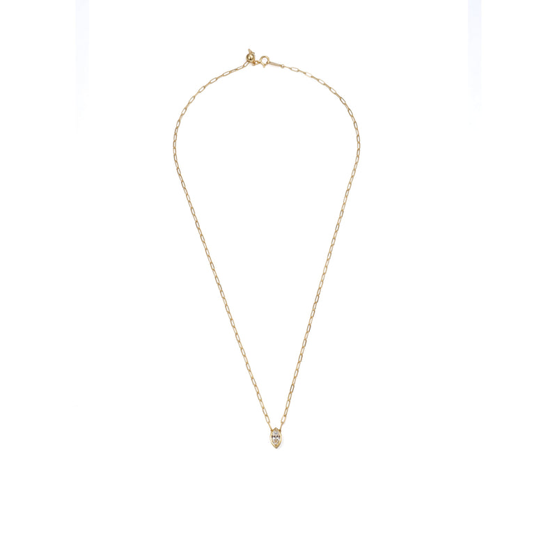 0.55 ct marquise-cut lab-grown diamond necklace in 18K yellow gold azuki chain, close-up of the pendant detail on a white background.