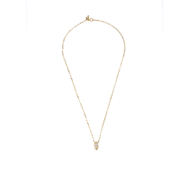 0.79 ct marquise-cut lab-grown diamond necklace in 18K yellow gold azuki chain, close-up of the pendant detail on a white background.