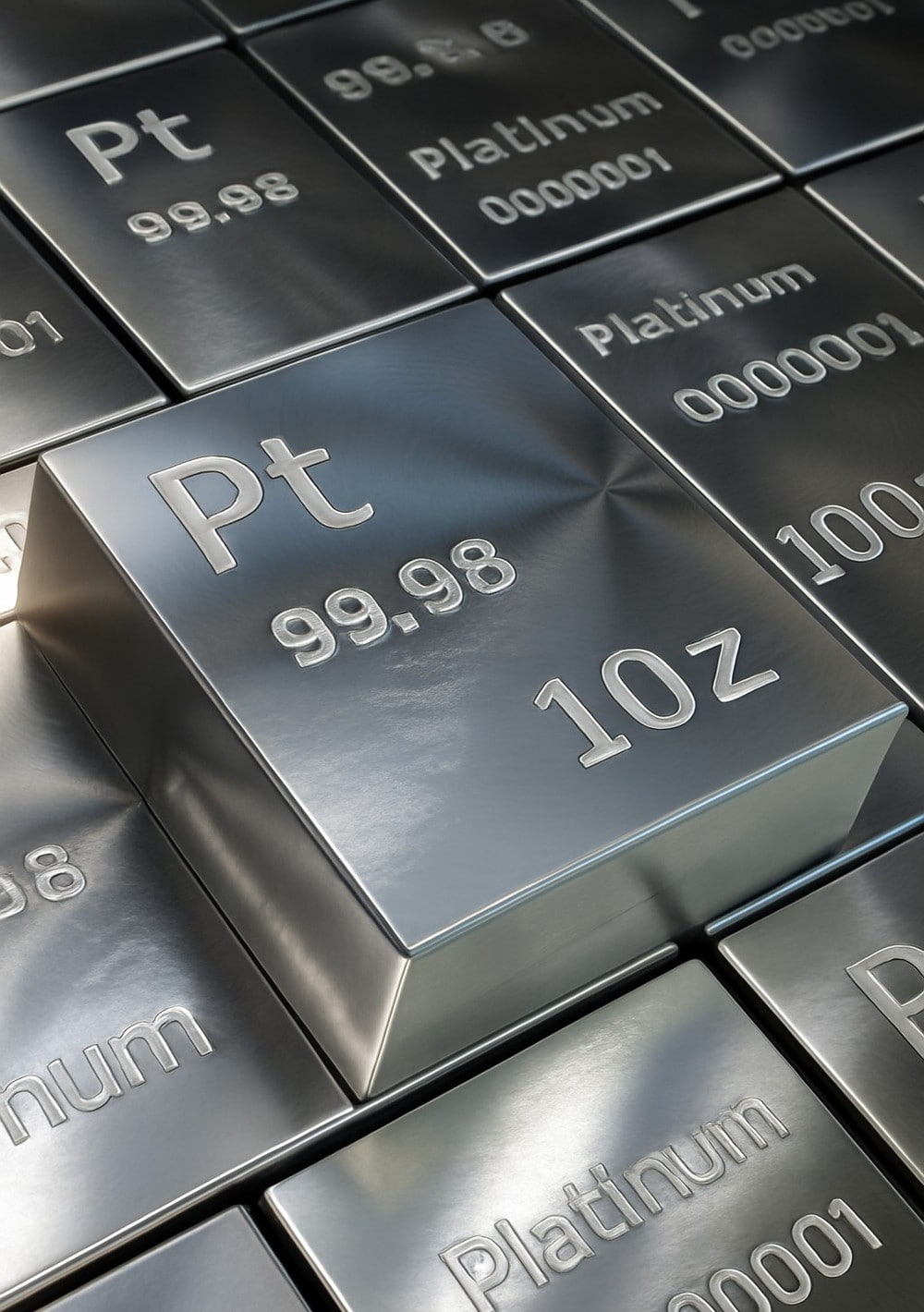 Platinum ingot marked 99.98% purity, symbolizing jewelry metal quality